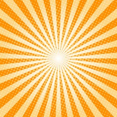 Orange Sunburst Pattern Background. Sunburst with rays background. Vector illustration. Orange radial background. Halftone background.