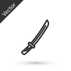 Grey line Traditional Japanese katana icon isolated on white background. Japanese sword. Vector