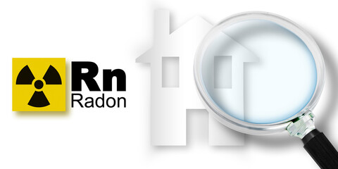 The danger of radon gas in our homes - concept with periodic table of the elements, radioactive...
