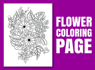 Flower coloring page 28. Floral coloring book page for adults and children. Black and white hand-drawn line art vector good for amazon coloring book design. line art for coloring page