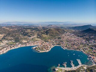 seaside town photographed from the air by drone