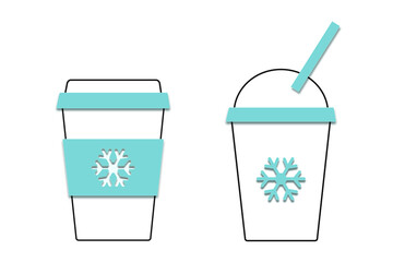 Cold drinks icon. A glass with a snowflake for cold coffee, ice cream and cocktails. Vector illustration in paper style