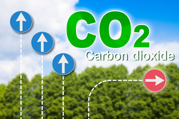  Change approach and strategy to fight CO2 gas - concept with arrow that goes against the tide