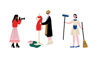 Woman Engaged in Different Profession as Gender or Sexual Equality Vector Set