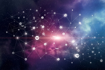 User connection network on blurred space background.