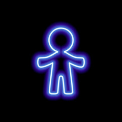 A simple neon blue human contour on a black background.