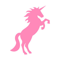 Unicorn pink cartoon silhouette, isolated on white background, vector illustration.