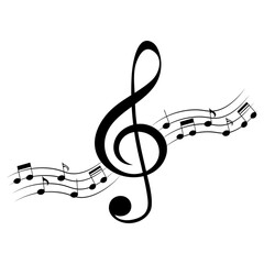 Music notes, treble clef musical sign, vector illustration.