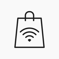 Bag Wireless Logo Concept. Black and Grey. Line Logo Type. Outline Icon. Logo, Icon, Symbol and Sign. Online Shop Logo