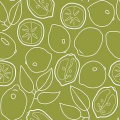 Vector seamless pattern with lemons on a green background