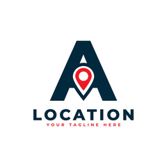 Elegant Letter A Geotag or Location Symbol Logo. Red Shape Point Location Icon. Usable for Business and Technology Logos. Flat Vector Logo Design Ideas Template Element.