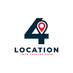 Elegant Number 4 Geotag or Location Symbol Logo. Red Shape Point Location Icon. Usable for Business and Technology Logos. Flat Vector Logo Design Ideas Template Element.
