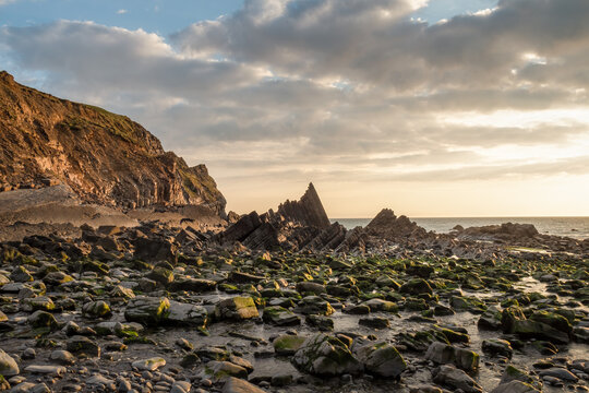 Rocks on Blackpool beach near Hartland Quay in North Devon. AONB.