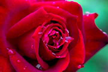 beautiful velvety red rose in dew