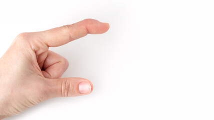 part of left hand showing size, how big, long with index finger and thumb, index finger with a...