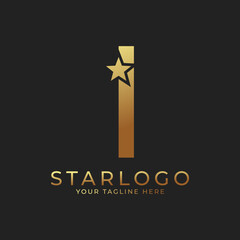 Abstract Initial Letter I Star Logo. Gold A Letter with Star Icon Combination. Usable for Business and Branding Logos.