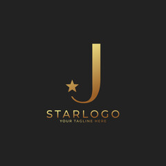 Abstract Initial Letter J Star Logo. Gold A Letter with Star Icon Combination. Usable for Business and Branding Logos.