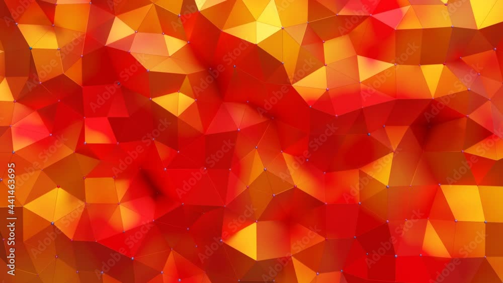 Poster a bright red-orange low poly plane with spheres at the vertices slowly deforms. looped abstract anim