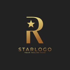 Abstract Initial Letter R Star Logo. Gold A Letter with Star Icon Combination. Usable for Business and Branding Logos.