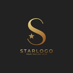 Abstract Initial Letter S Star Logo. Gold A Letter with Star Icon Combination. Usable for Business and Branding Logos.