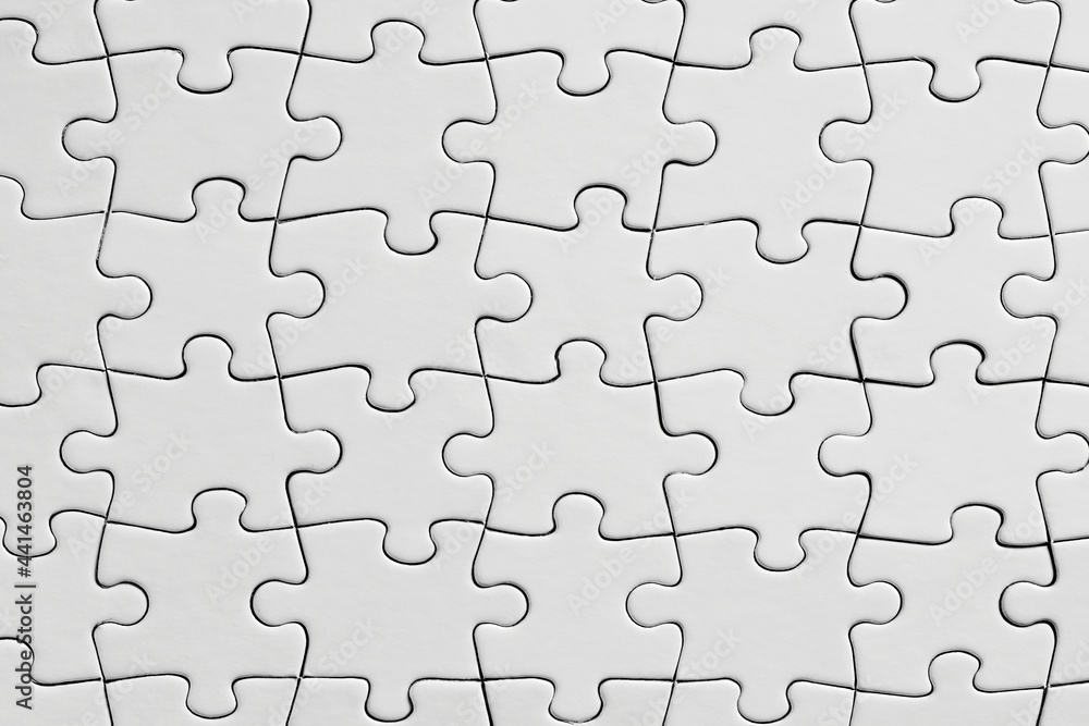 Poster white jigsaw puzzle background. overhead view with copy space.