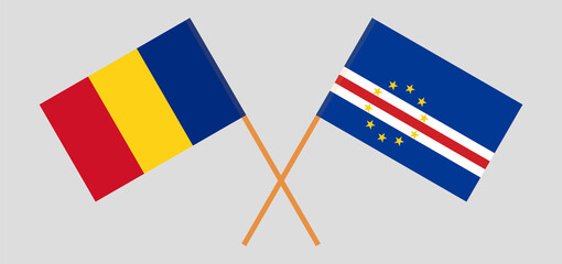 Crossed flags of Romania and Cape Verde. Official colors. Correct proportion