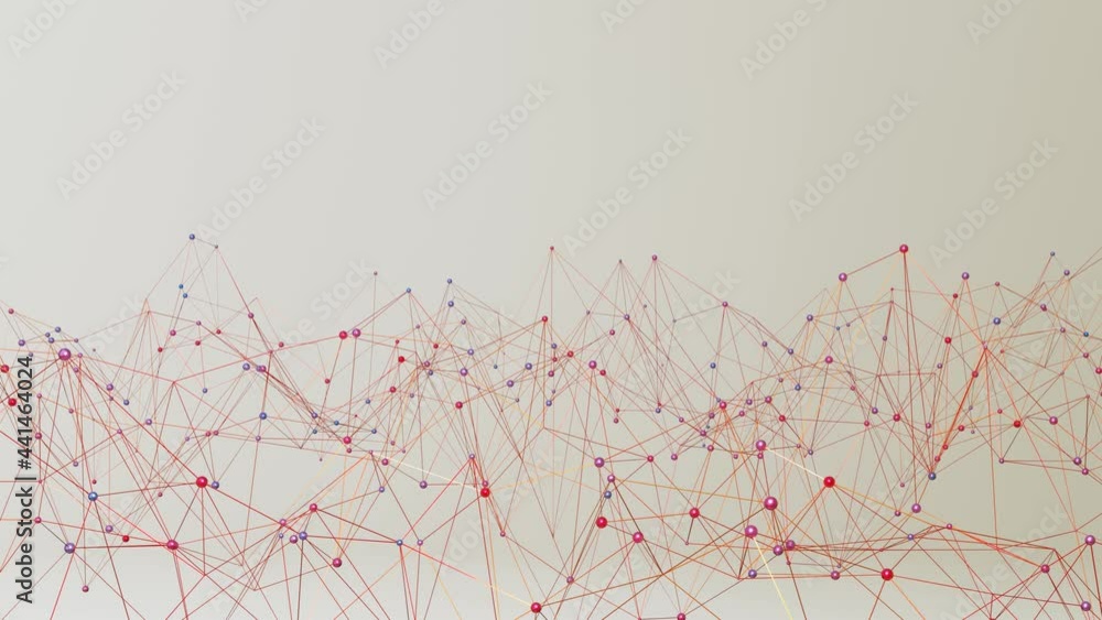 Poster 3d mesh with spheres at the vertices is slowly moving against a gray background. looped abstract ani