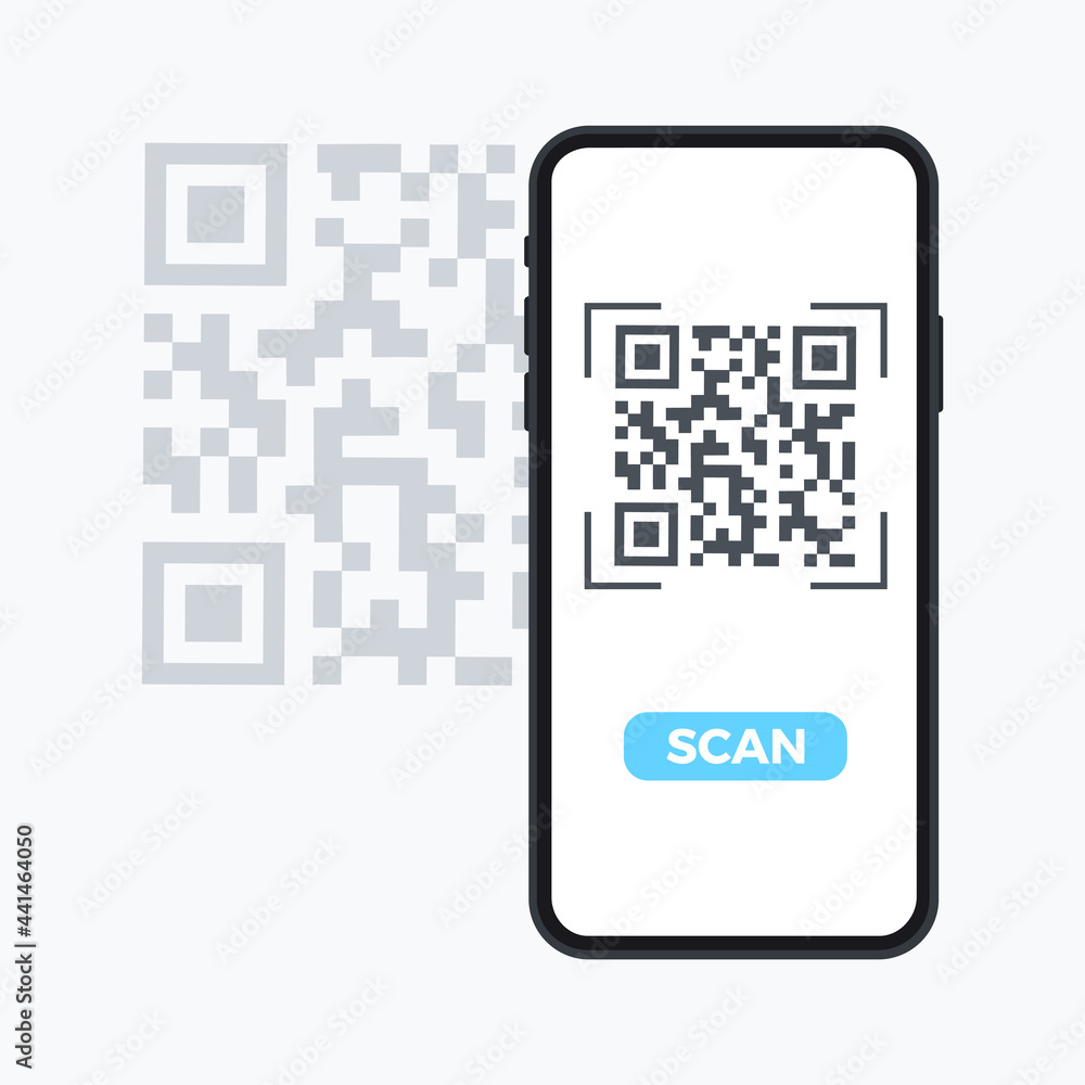 Poster scan qr code flat icon with phone. barcode. vector illustration.