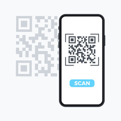 Scan QR code flat icon with phone. Barcode. Vector illustration.