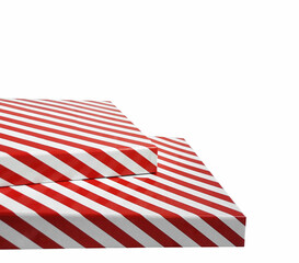 Obraz premium Striped rectangular catwalks in red and white on a white background. A trendy showcase for all products.