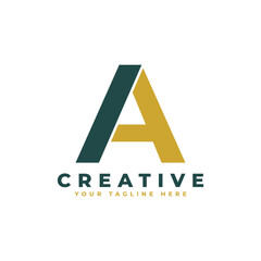 Modern Initial Letter A Logo. Gold and Green Geometric Shape. Usable for Business and Branding Logos.