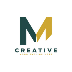 Modern Initial Letter M Logo. Gold and Green Geometric Shape. Usable for Business and Branding Logos.