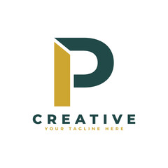 Modern Initial Letter P Logo. Gold and Green Geometric Shape. Usable for Business and Branding Logos.