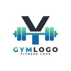 Letter Y Logo With Barbell. Fitness Gym logo. Lifting Vector Logo Design For Gym and Fitness. Alphabet Letter Logo Template