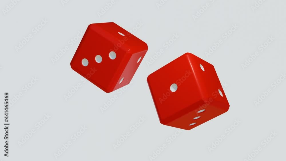 Poster two red dice slowly rotate on a light background. looped abstract animation. 3d render