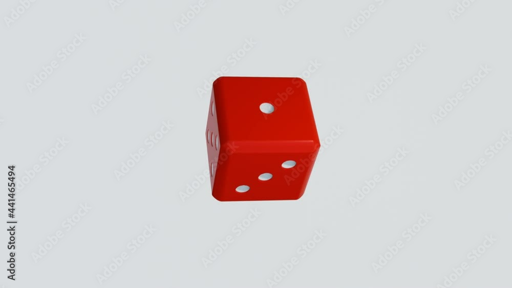 Poster a red dice rotates slowly on a light background. looped abstract animation. 3d render
