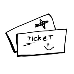 Airplane tickets. Vector, black line, isolated