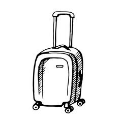 Suitcase on wheels. Vector, black, isolated