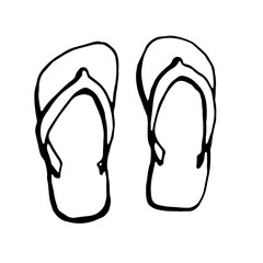 Flip-flops, slippers. Vector, black, isolated