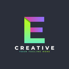 Creative Initial Letter E Logo. Green and Purple Geometric Shape. Usable for Business and Branding Logos. Flat Vector Logo Design Template Element.