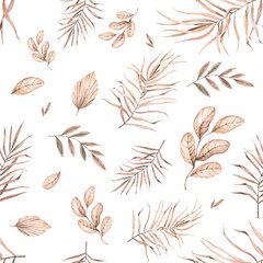Watercolor imprints herbs, flowers and leaves. digital drawing and watercolor texture. original creative illustration. seamless pattern, colorful background.