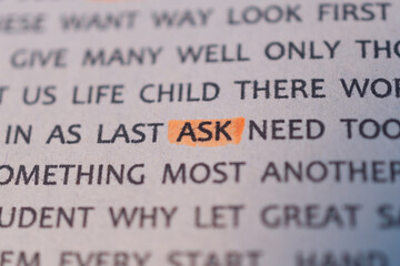 "ASK" highlighted (underlined) word with a colored marker.