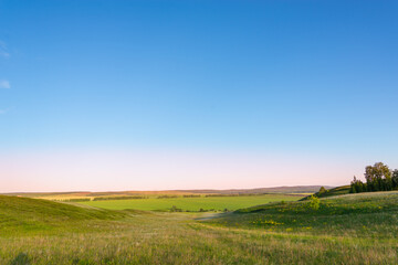 Fototapeta premium Green fields and hills like Scotland.