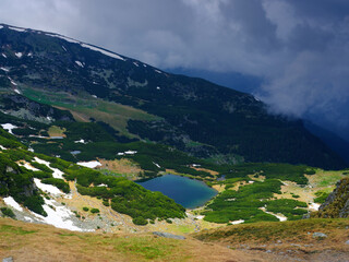 Fototapeta premium Galcescu glacier lake in Parang mountains, Carpathians, Romania, Europe