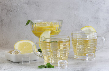 Cold green tea with lemon and mint.