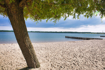Strand, Strandbad am Markkleeberger See bei Leipzig, Markkleeberg, Landkreis Leipziger Land, Sachsen, Deutschland 