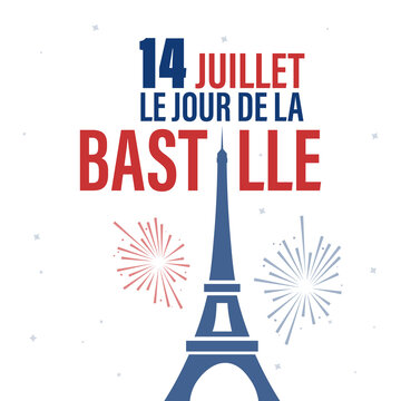 14th July, Happy Bastille Day. National Day of France. Eiffel tower, france flag colors elements. Card, banner, poster, background design. Vector illustration.