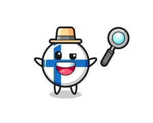 Naklejka premium illustration of the finland flag badge mascot as a detective who manages to solve a case