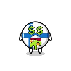 finland flag badge character with an expression of crazy about money