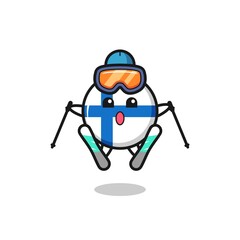 finland flag badge mascot character as a ski player